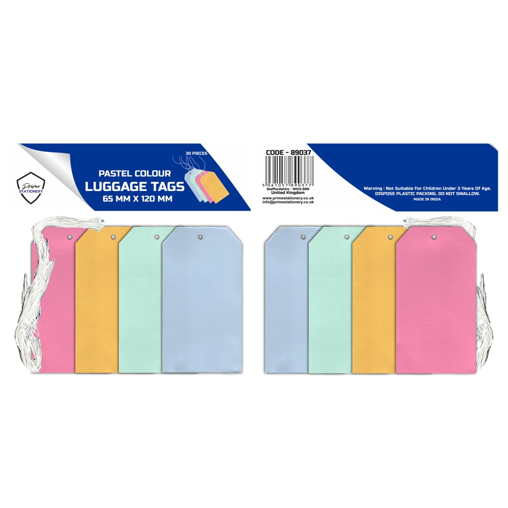 Prime Pastel Luggage Tags 65mm x 120mm Pack of 30